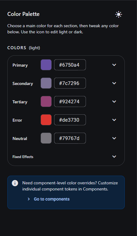 Color editor with primary and surface roles